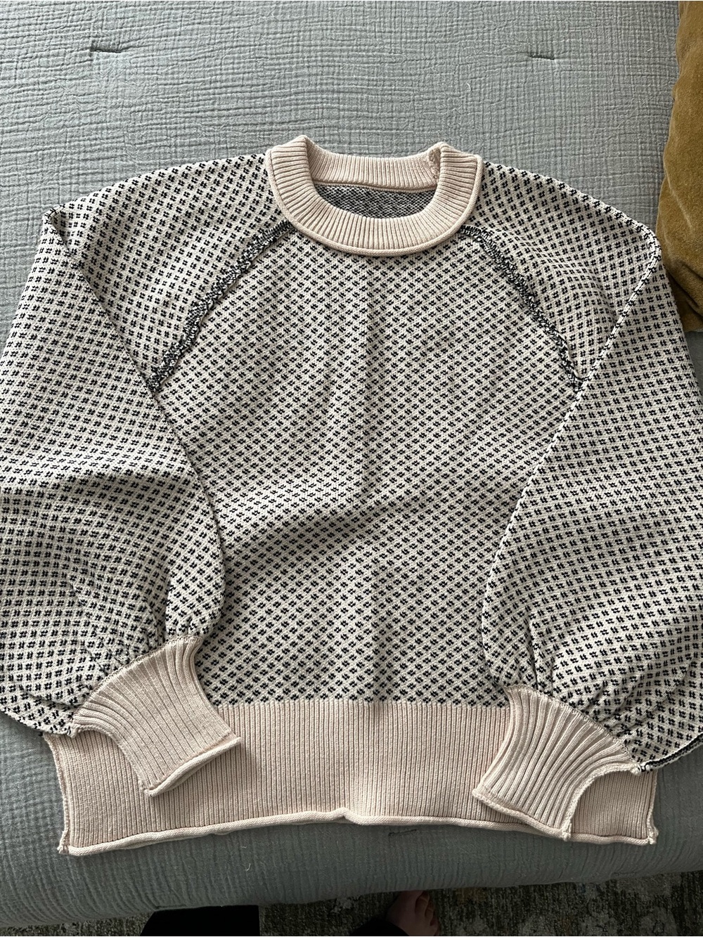 Womens Cream Patterned Crewneck Sweater